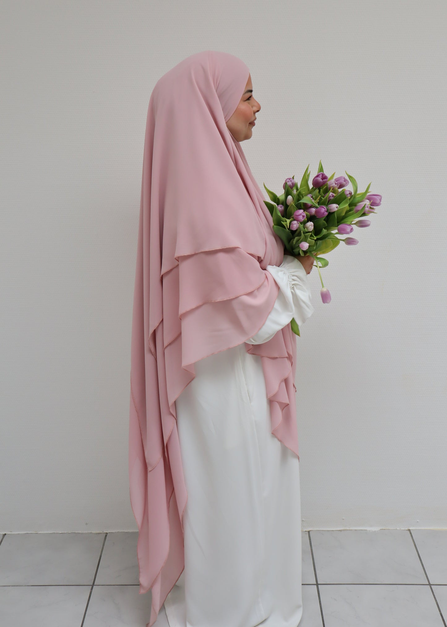 Dreilagiger Chiffon Khimar Soft Pink