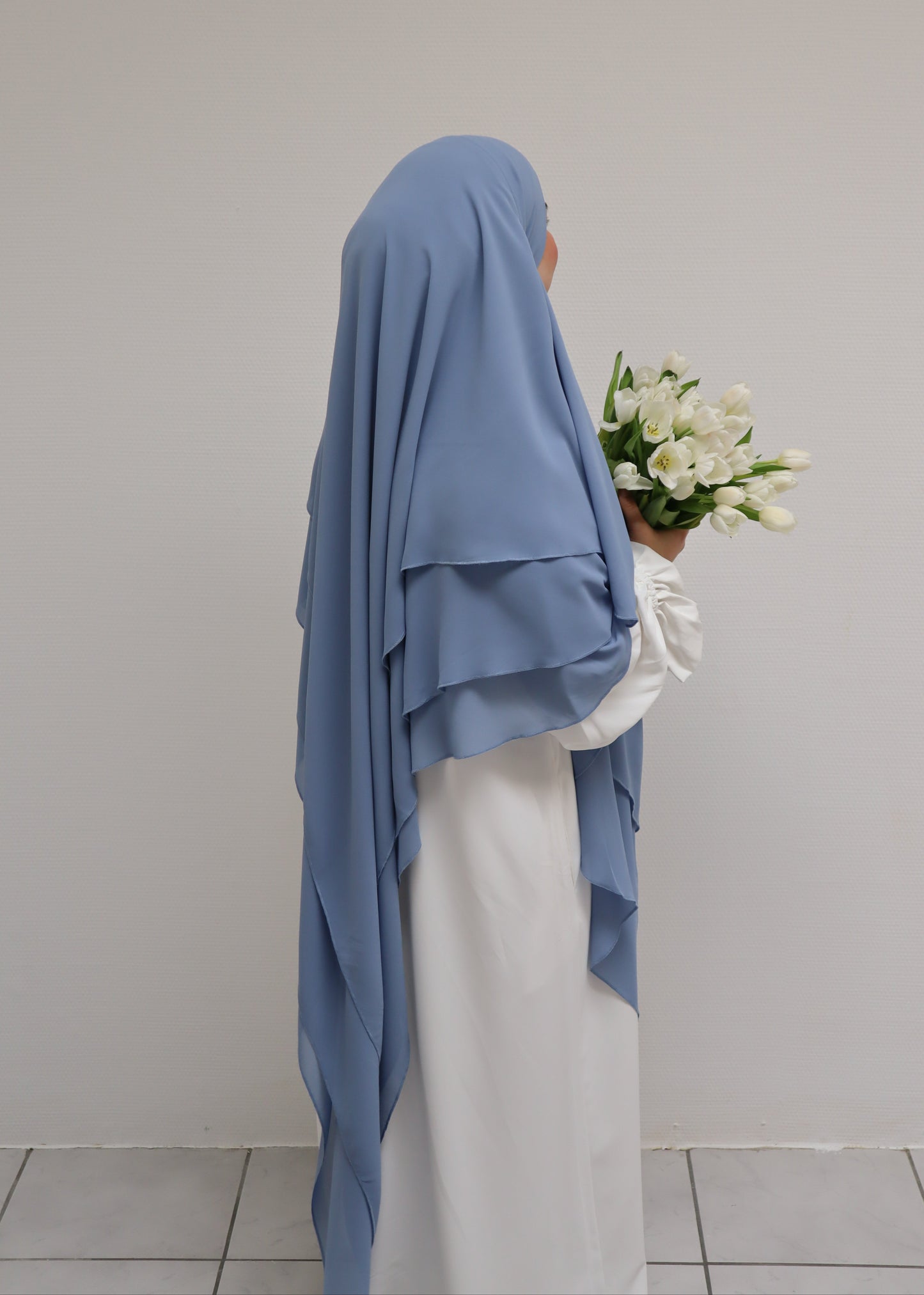 Dreilagiger Chiffon Khimar Ocean Blue